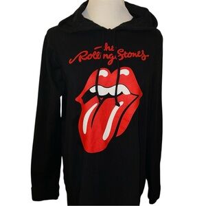 the rolling stones brand cotton blend black long graphic hoodie size unisex xl